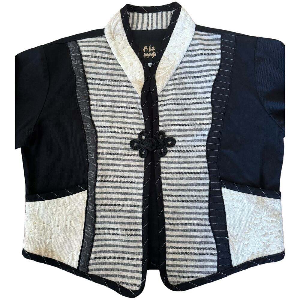 Vintage A La Mode Patchwork Jacket Black Cream Fr… - image 8